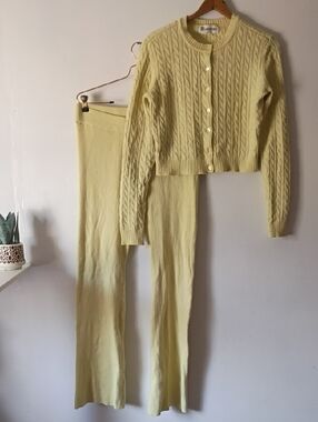 Lemon Cable-Knit Wide-Leg Pants and Cardigan Set